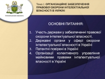 Тема 2. ОРГАНІЗАЦІЙНЕ ЗАБЕЗПЕЧЕННЯ ПРАВОВОЇ ОХОРОНИ ІНТЕЛЕКТУАЛЬНОЇ ВЛАСНОСТІ В