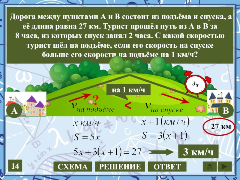 В трех участках. Дорога между пунктами. Дорога из а в в состоит из подъема. Дорога между пунктами а и в состоит из подъёмов и спусков. Задачи на спуск и подъем.