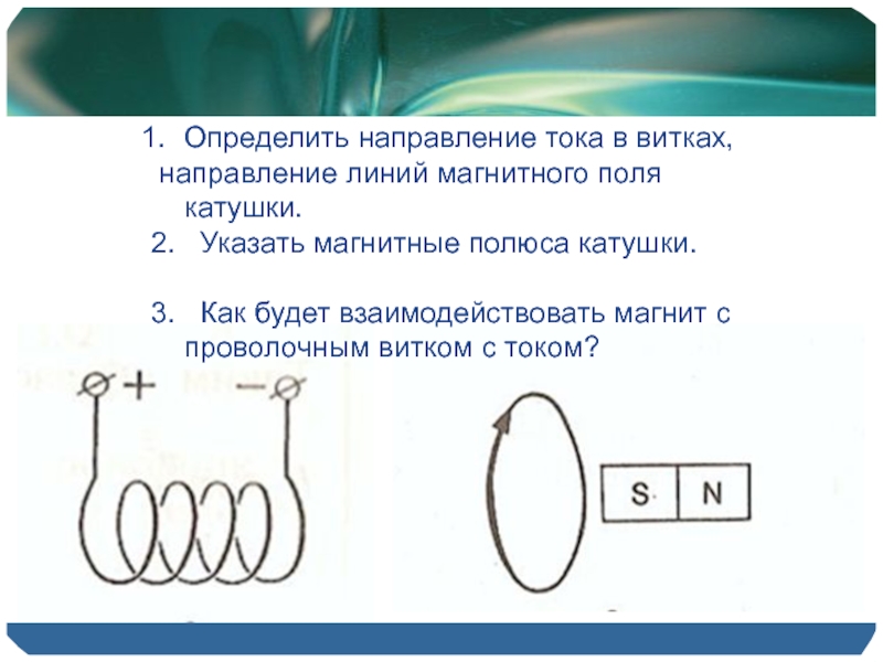 Какой из вариантов на рисунке соответствует расположению линий магнитной индукции катушки с током