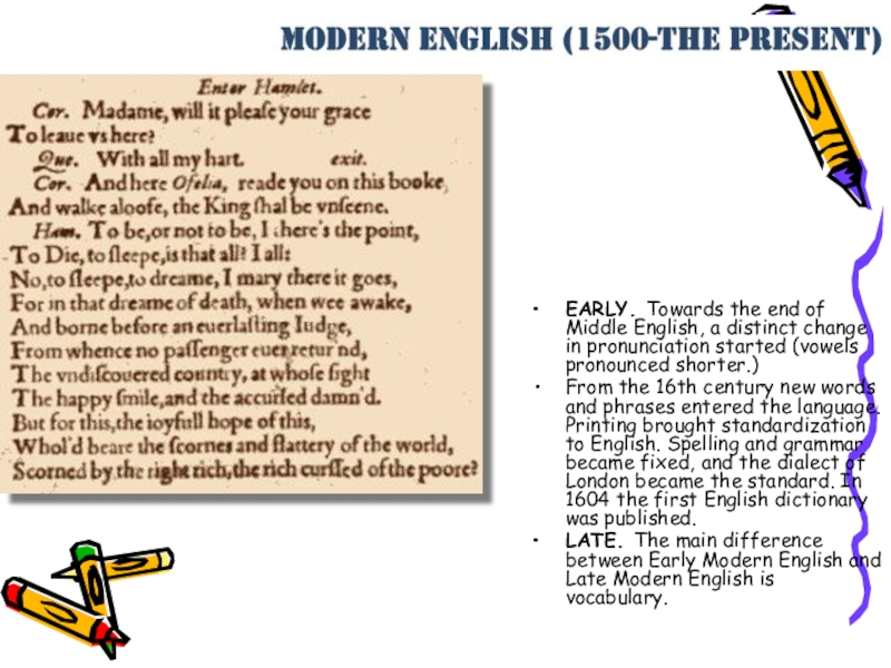 Коммуникативный английский. Middle English London dialect. 1500 На английском. Started произношение. Hamlet early Modern English Madam will it pleafe your Grace.