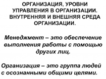 Организация, уровни управления, внутренняя и внешняя среда
