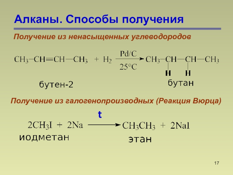 Бутан может быть получен по реакции вюрца схема которой