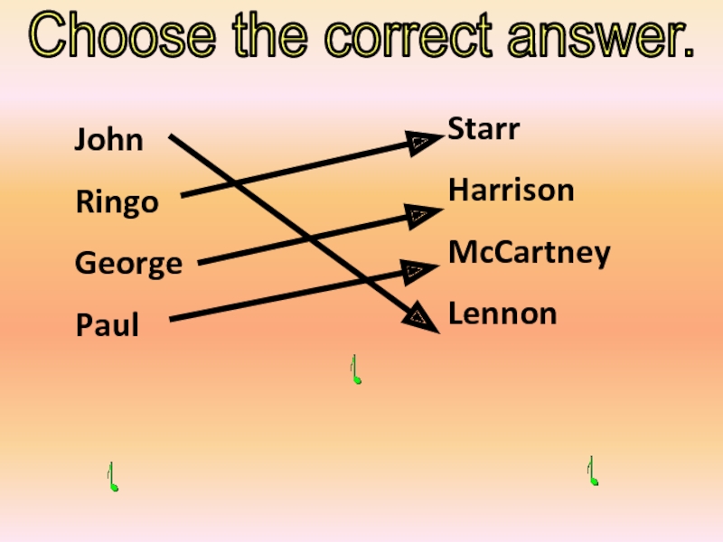 Choose the correct answer.JohnRingoGeorgePaulStarrHarrisonMcCartneyLennon