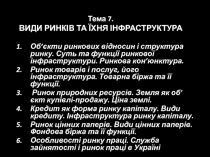 Тема 7. ВИДИ РИНКІВ ТА ЇХНЯ ІНФРАСТРУКТУРА