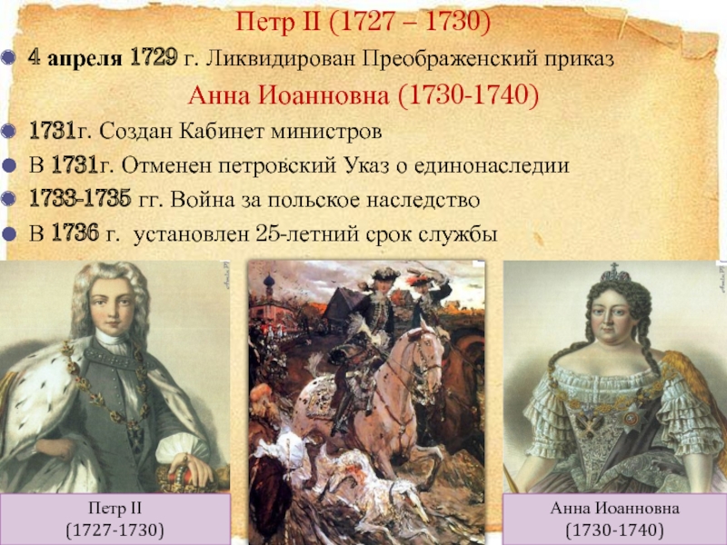 Событие произошедшее в 9 веке. 1727-1730 Событие.