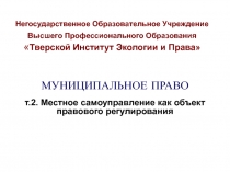 Негосударственное Образовательное Учреждение Высшего Профессионального