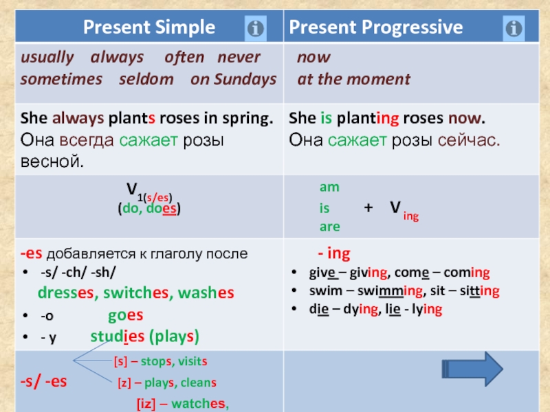 Present Simple
Present Progressive
usually always often never
sometimes seldom