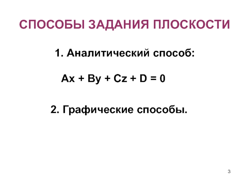 Аналитический 1. Укажите способы задания плоскости аналит.