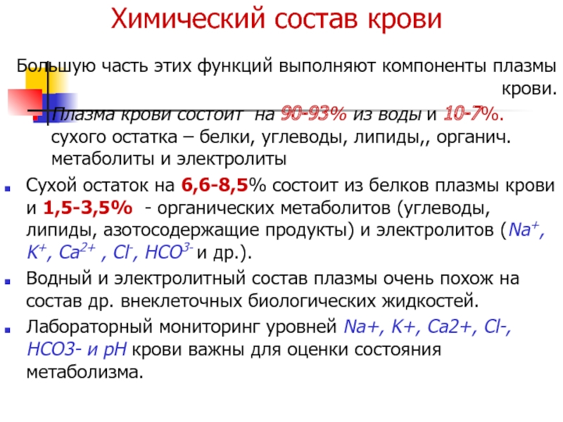 Химический состав крови презентация