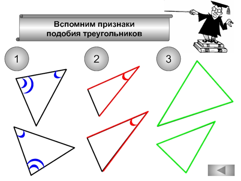 Вспомним признаки подобия треугольников123