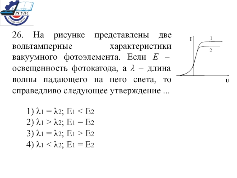 На рисунке представлены две вольтамперные характеристики вакуумного