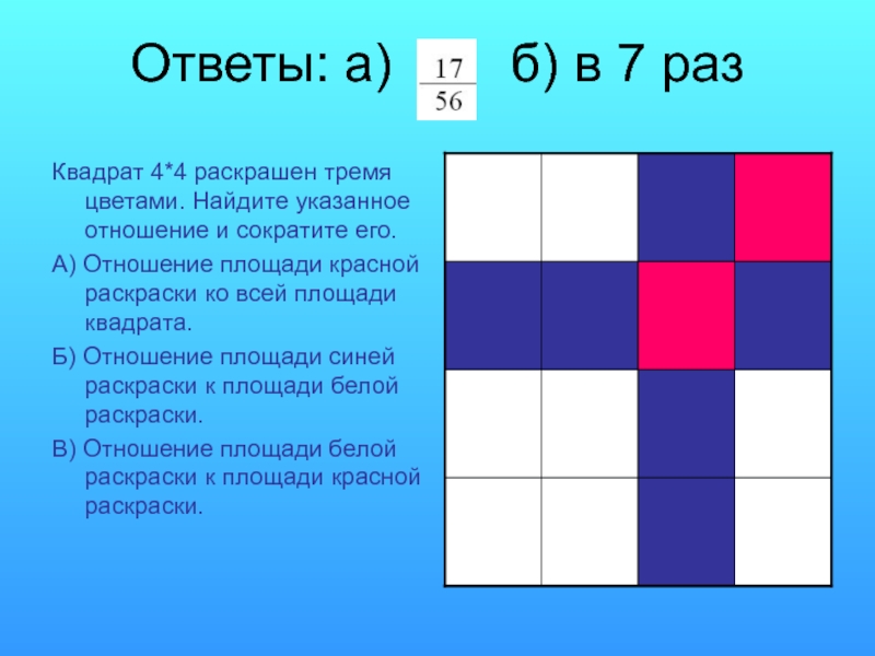 Квадрат б. Клетки квадрата 4 на 4 раскрашены в 3 цвета. Квадрат 4х4. 4 Квадрата. Отношение площадей квадратов.