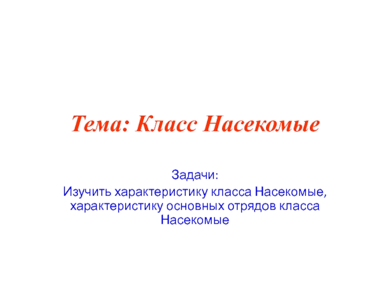 Презентация Тема: Класс Насекомые