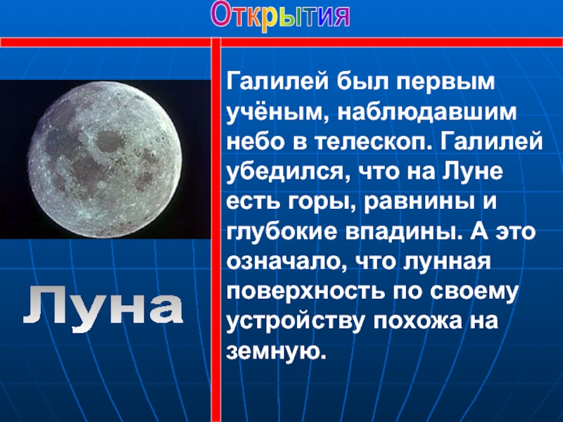 Первым наблюдал луну в телескоп. Открытие Луны. Галилей Луна. Галилео Галилей горы на Луне. Галилей определил высоту лунных гор.