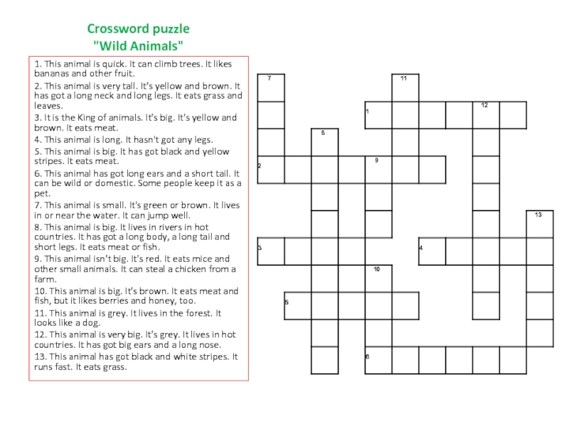 Crossword puzzle Wild Animals 5 класс