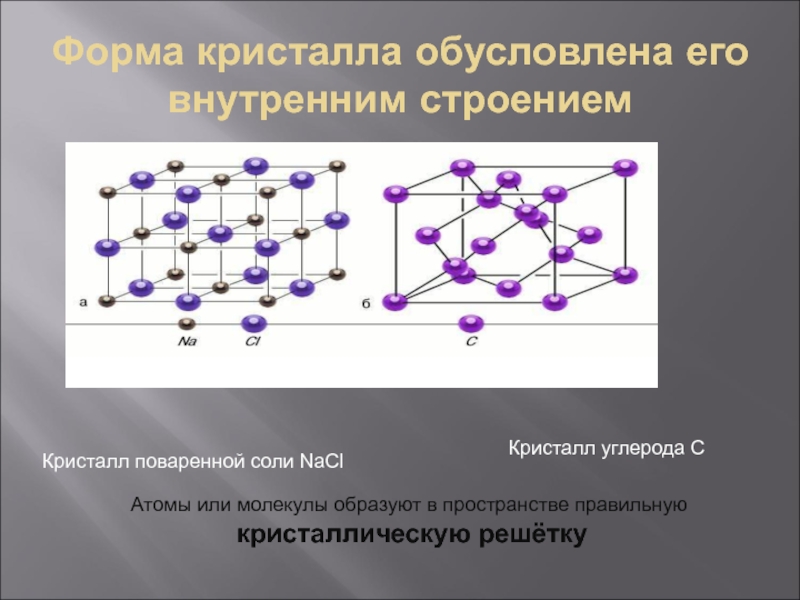 Какой тип кристаллической решетки у алмаза. Кристаллическая решетка поваренной соли. Кристаллическая решетка углерода. Молекулы образуют кристаллическую решётку. Тип кристаллической решетки углерода.