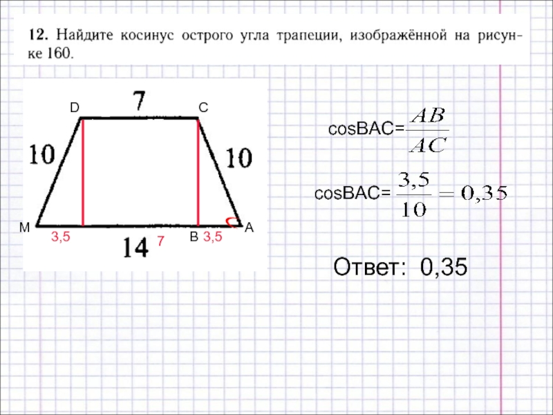 Найдите котангенс острого угла трапеции изображенной на рисунке