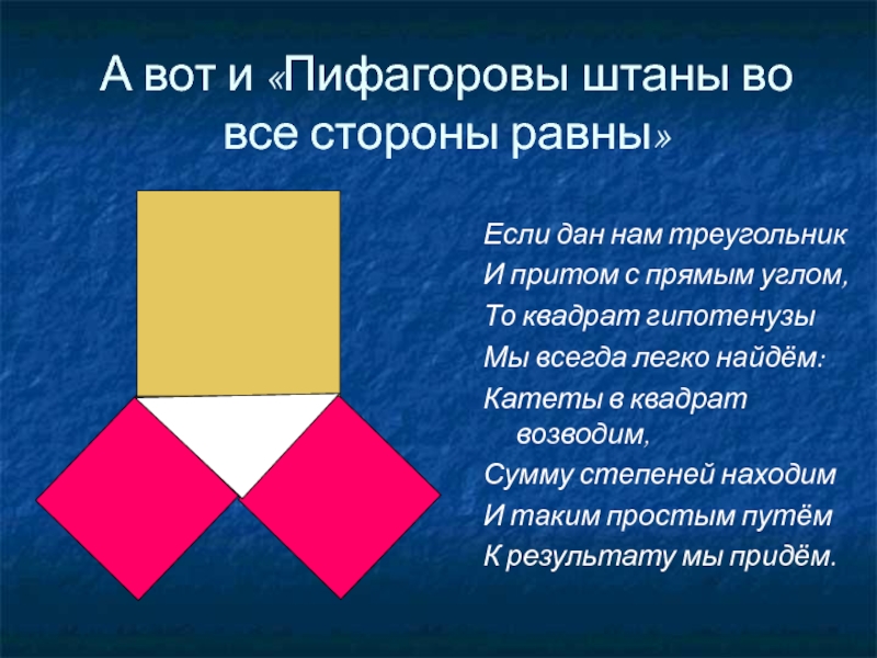 Пифагоровы штаны на все стороны равны что. Пифагоровы штаны. Пифагоровы штаны во все стороны равны доказательство. Пифагоровы штаны рисунок на все стороны равны. Пифагоровы штаны поделка.