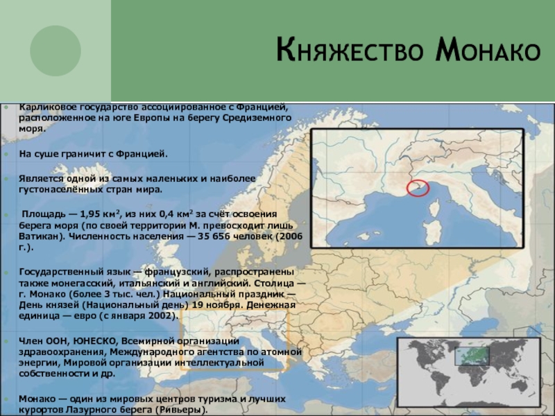 План характеристики страны монако