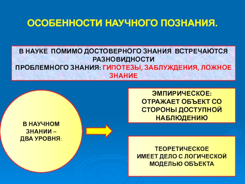 Разновидности проблемного знания. Модели научного познания. Научное познание особенности и два уровня. 2 Уровня познания.