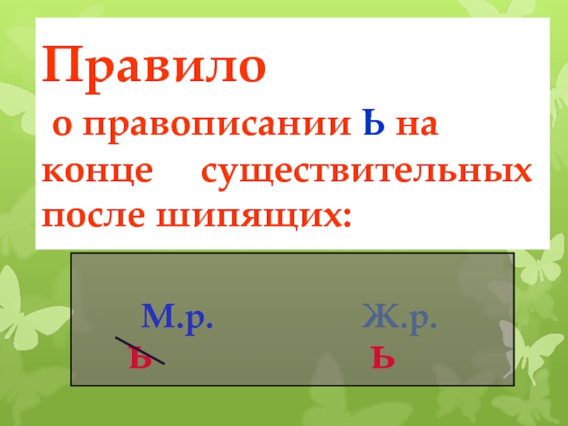 Правило 17. Мягкий знак на конце существительных после шипящих условный значок.