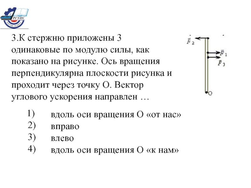 Ось вращения перпендикулярна плоскости