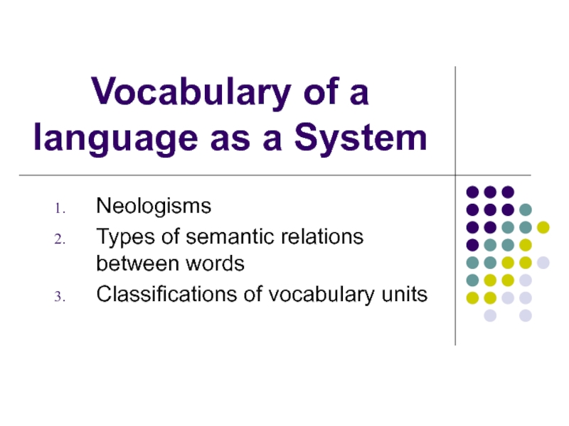 Vocabulary of a language as a System