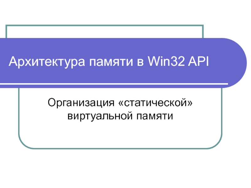 Архитектура памяти в Win32 API Организация «статической» виртуальной памяти