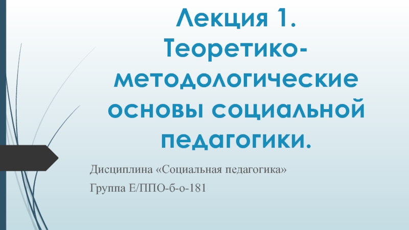 Лекция 1. Теоретико-методологические основы социальной педагогики