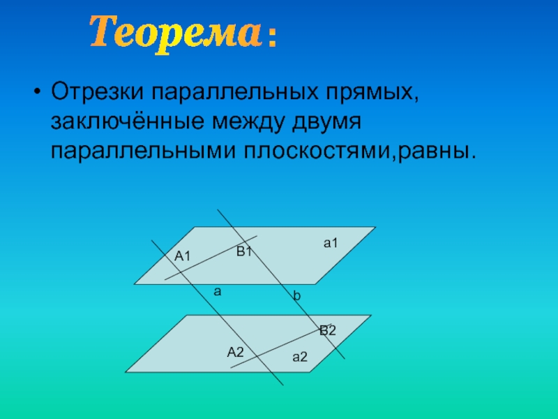 Отрезки между параллельными плоскостями равны. Отрезки прямых заключенные между параллельными плоскостями равны. Теорема, об отрезках, заключенных между параллельными плоскостями. Отрезки параллельных прямых заключённые между плоскостями. Отрезки параллельных прямых заключенных.