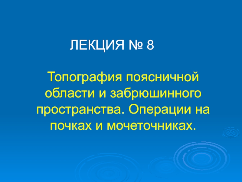 Топография поясничной области и забрюшинного пространства. Операции на почках и