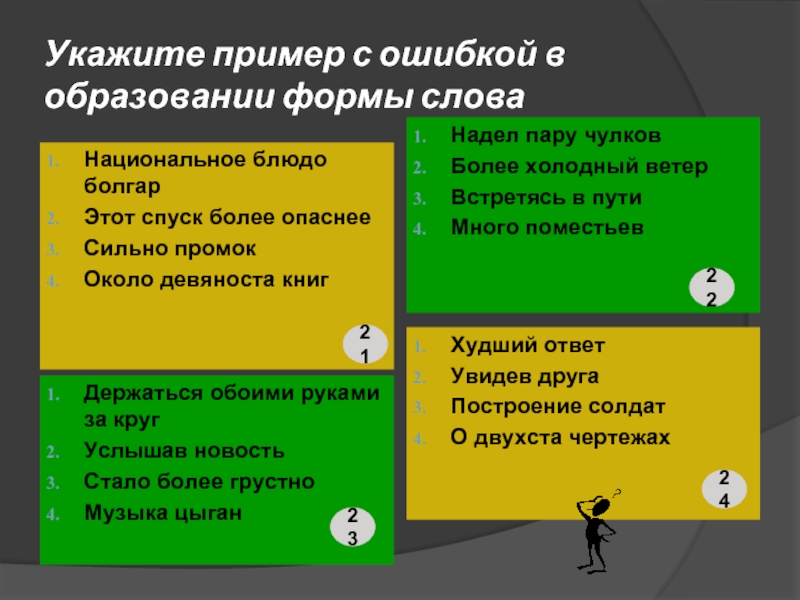 Укажите пример с ошибкой в образовании формы слова лягте на пол горячие супы