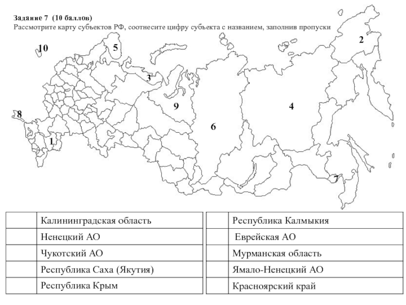 Субъекты российской федерации контурная карта по географии