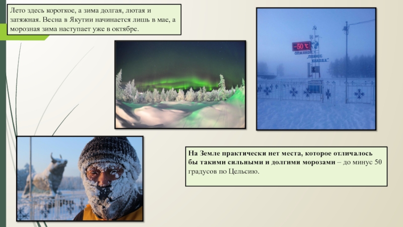 Природная зона продолжительная морозная зима. Продолжительная морозная зима короткое Холодное лето. Зима здесь короткая. Продолжительная зима и короткое лето. Зима начинается с Якутии.