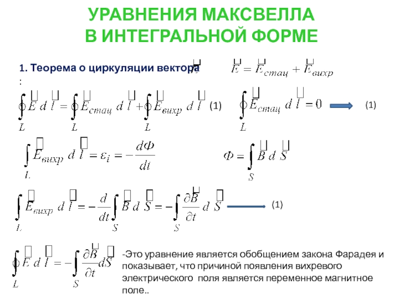 Интегральные уравнения максвелла. Уравнения электромагнитного поля в интегральной форме. Уравнения Максвелла в интегральной форме. Теорема о циркуляции в интегральной форме.