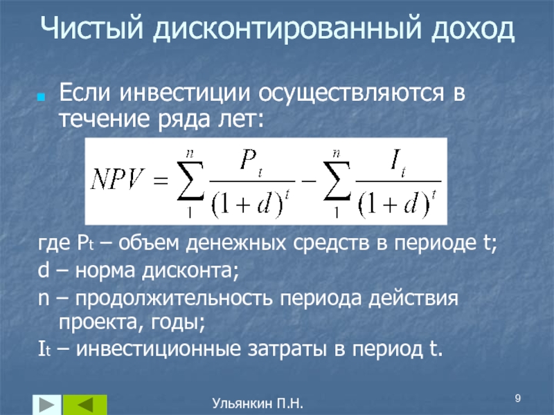 Чистый дисконтированный доход от проекта это