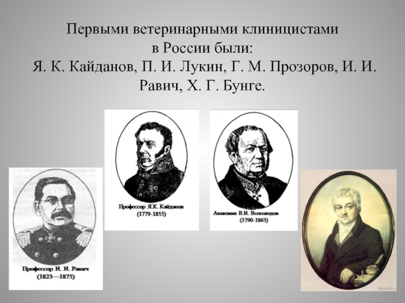 И т д и абсолютно. Я.К.Кайданов (1799-1855). П. И. Лукин в ветеринарии. Я К Кайданов. Я. К. Кайданов, п. и. Лукин, г. м. Прозоров, и. и. Равич, x. г. Бунге.