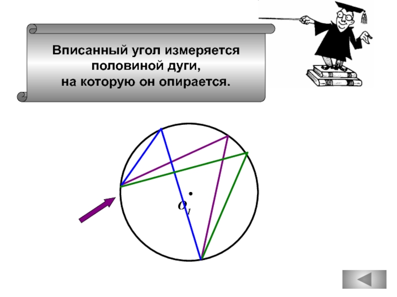 Вписанный угол половина дуги. Вписанный угол измеряется половиной дуги на которую опирается. Вписанный угол измеряется дугой на которую он опирается. Вписанный угол и дуга. Вписанный угол измеряется половиной.