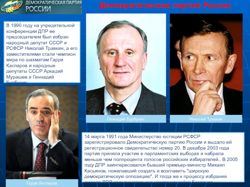 1990 году народным депутатом. Демократическая партия России 1990. Демократическая партия Травкина. Демократическая партия России (ДПР Травкин. Демократическая партия России основатель.