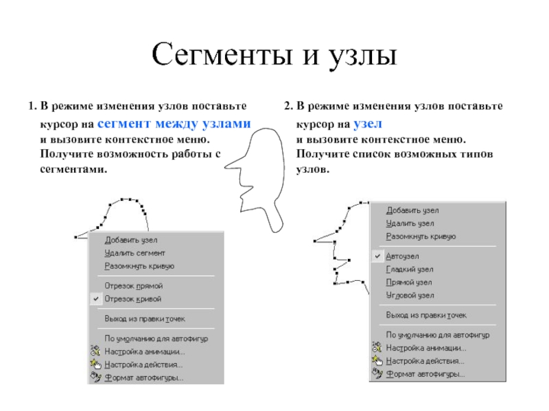 Страницы и сегменты. Узел и сегмент. Изменение узлов. Сегмент между.. Смена узлов.