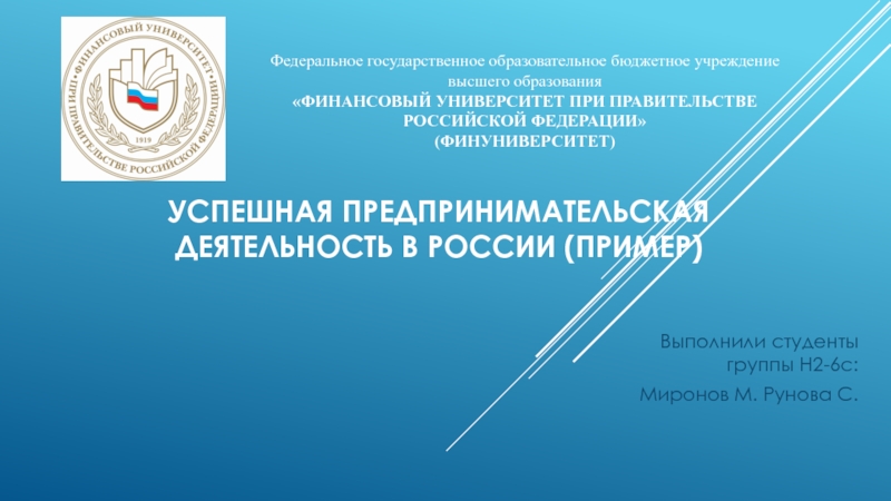 Успешная предпринимательская деятельность в России (пример)