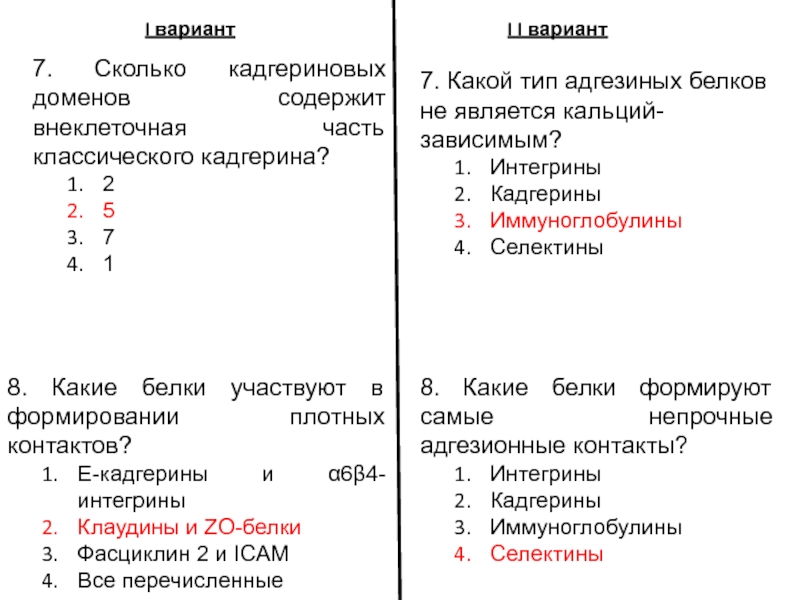 Вариант 1 7. Кальций зависимые контакты\.