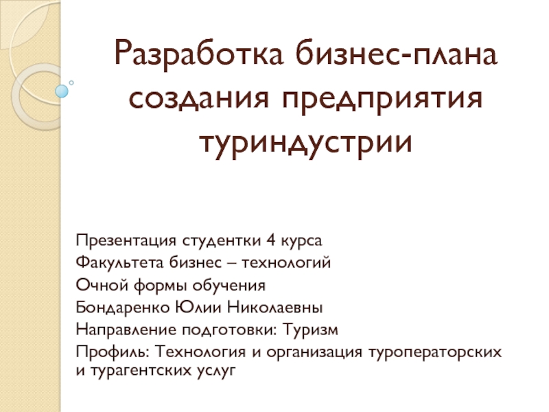 Разработка бизнес-плана создания предприятия туриндустрии