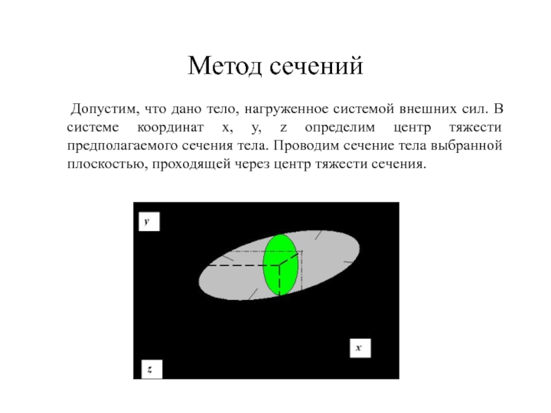 Метод сечений. Метод сечений система координат. Сечение проводится по центру?.