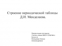 Строение периодической таблицы Д.И. Менделеева