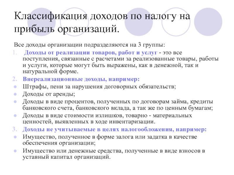 Схема классификация доходов и расходов в целях исчисления налога на прибыль организаций