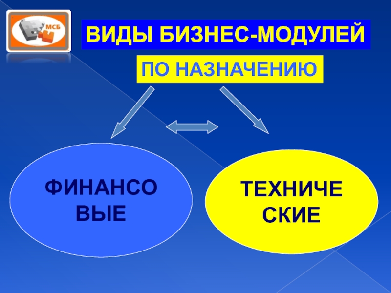 ВИДЫ БИЗНЕС-МОДУЛЕЙФИНАНСОВЫЕТЕХНИЧЕСКИЕПО НАЗНАЧЕНИЮ