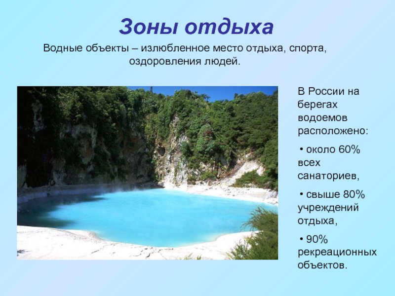 Вода зон. Презентация зоны отдыха. Презентация зоны отдыха в России. Презентация места отдыха в России. Слайд уголок для отдыха.