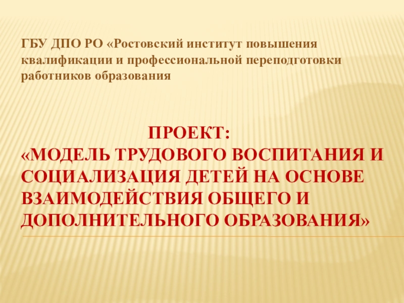 Проект: Модель трудового воспитания и социализация детей на основе взаимодействия общего и дополнительного образования