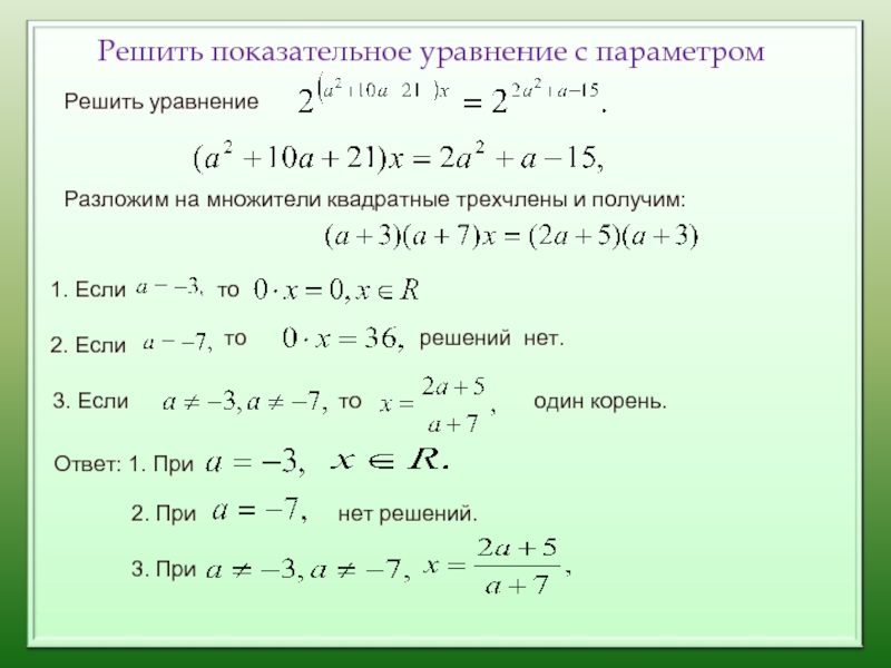 Решение уравнений с параметрами 11 класс. Показательные уравнения с параметром. Метод разложения на множители показательных уравнений. Показательные уравнения решаемые разложением на множители. Решение показательных уравнений с параметром.